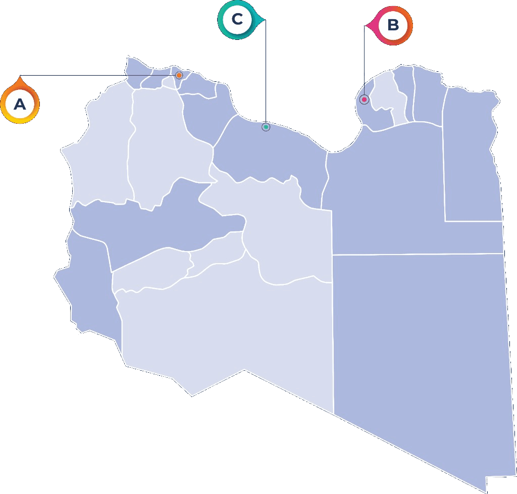 Map of Libya highlighting Tripoli, Misrata, and Benghazi